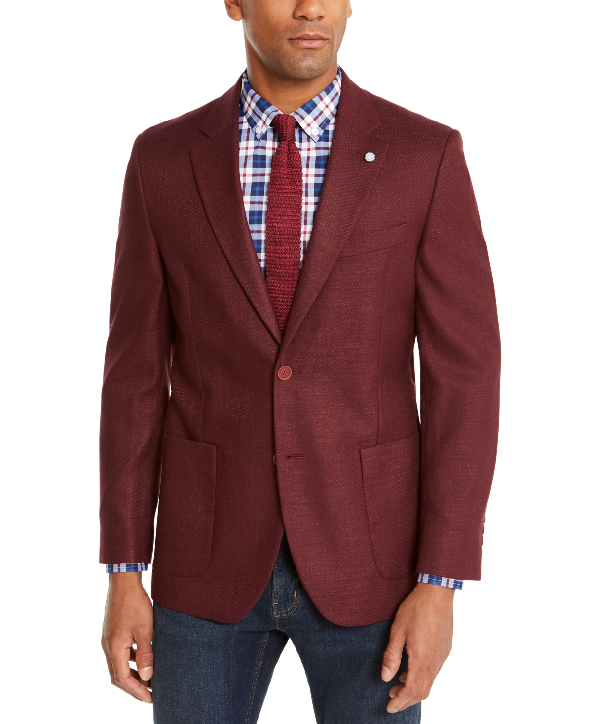 Nautica Men Modern-Fit Active Stretch Structure Weave Sport Coat - Burgundy