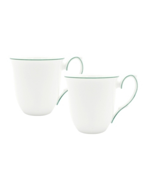 Twig New York Amelie Forest Green Rim Mugs - Set Of 2 In White