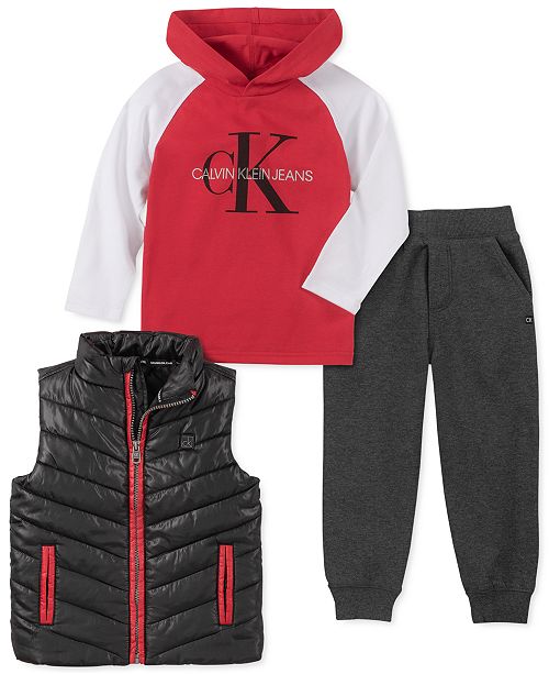 Calvin Klein Toddler Boys 3 Pc Black Nylon Vest Red White