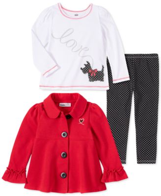 Kids Headquarters - Little Girls 3-Pc. Collared Jacket, Love Dog Top & Leggings Set