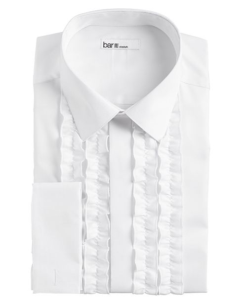Bar III Men's SlimFit Performance Stretch White Ruffle French Cuff Tuxedo Shirt, Created For