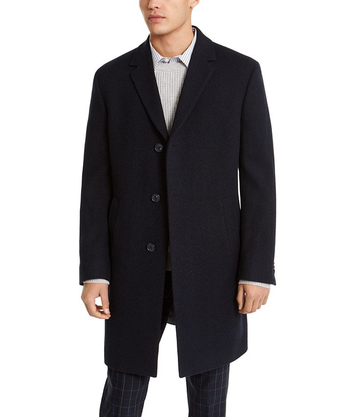 Kenneth Cole Reaction Men's Raburn Slim-Fit Navy Blue Textured Overcoat ...
