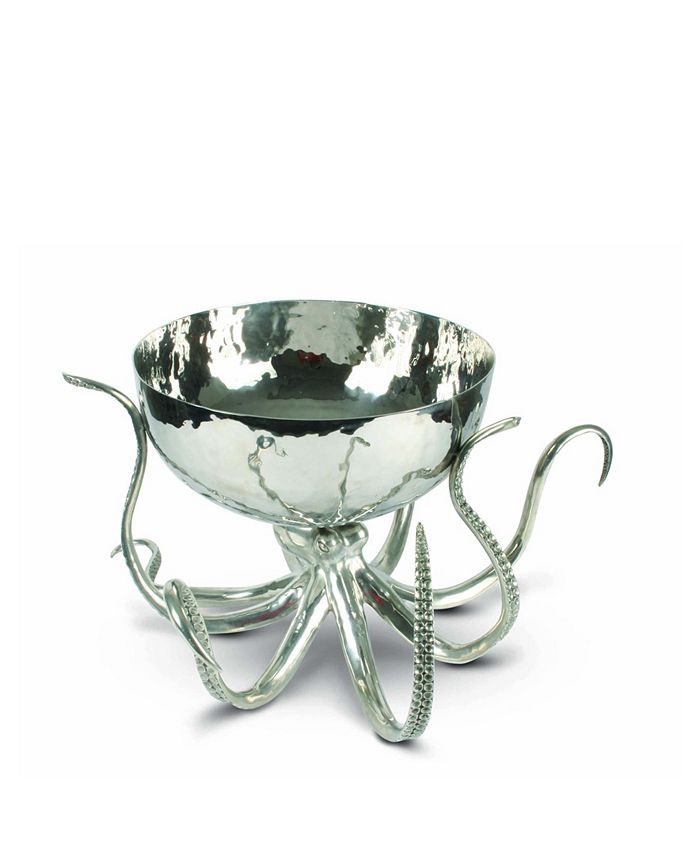 Vagabond House Pewter Octopus with Hand Hammered Stainless Steel 
