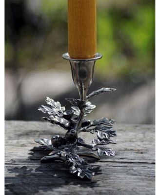 Pewter Metal Oak Leaf Candlestick Holder