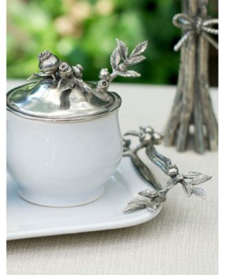 Stoneware Creamer Set of 5 Pieces - Cream Pitcher, Lidded Sugar Bowl, Decorative Handle Sugar Spoon and Tray