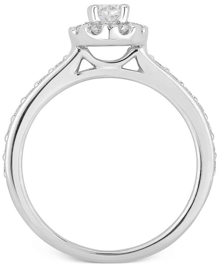 GIA Certified Diamonds - Certified Diamond Oval Halo Engagement Ring (1 ct. t.w.) in 14k White Gold