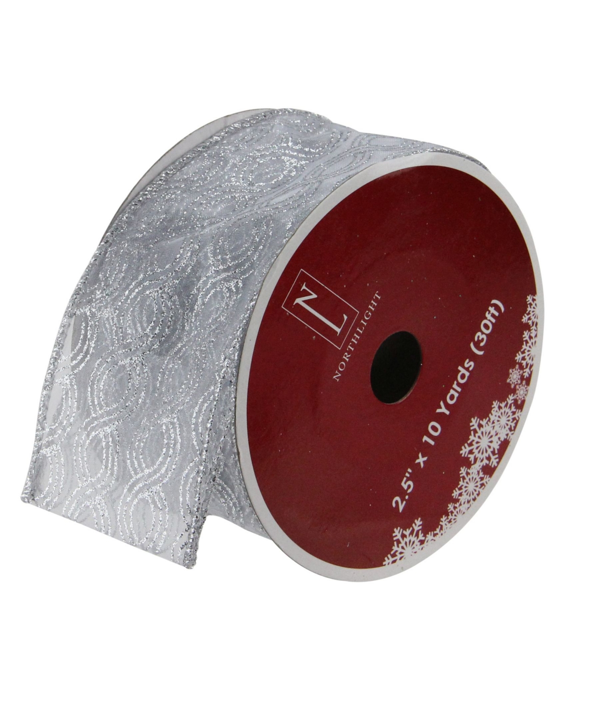 Pack of 12 Glittering Metallic Silver Swirl Wired Christmas Craft Ribbon Spools - 2.5" x 120 Yards Total - Silver