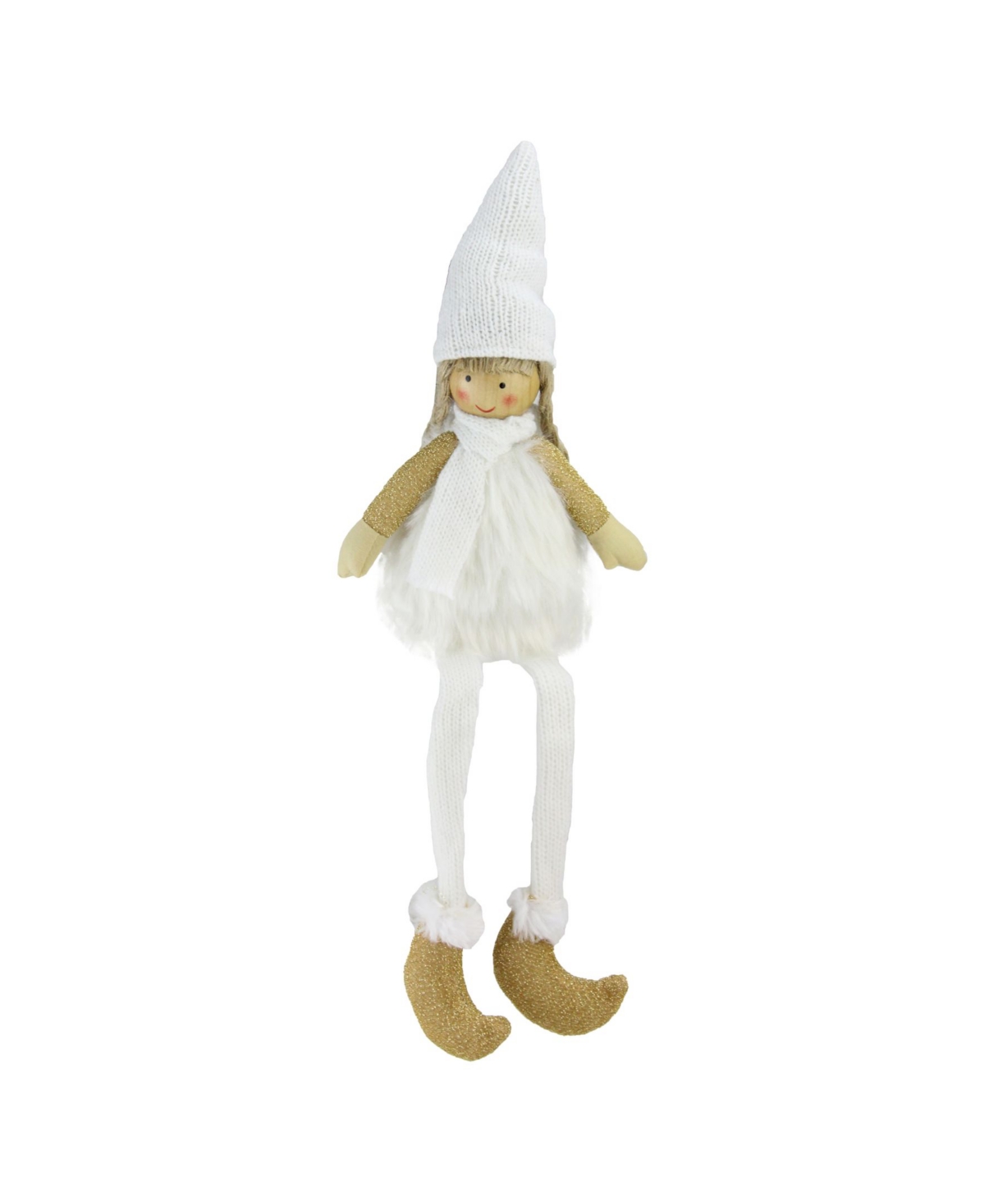 16" Sitting Girl with Hat Scarf and Dangling Legs Tabletop Decoration - Gold