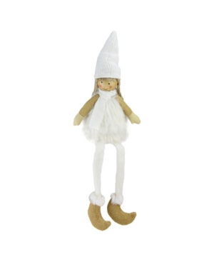 Northlight 16" Sitting Girl With Hat Scarf And Dangling Legs Tabletop Decoration In Gold
