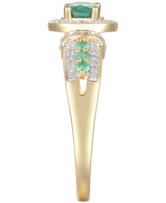 Emerald (5/8 ct. t.w.) & Diamond (5/8 ct. t.w.) Statement Ring in 14k Gold Over Sterling Silver