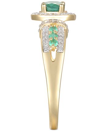 Macy's - Emerald (5/8 ct. t.w.) & Diamond (5/8 ct. t.w.) Statement Ring in 14k Gold Over Sterling Silver