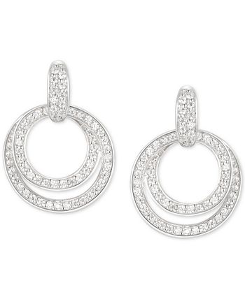 Macy's - Cubic Zirconia Double Hoop Drop Earrings in Sterling Silver