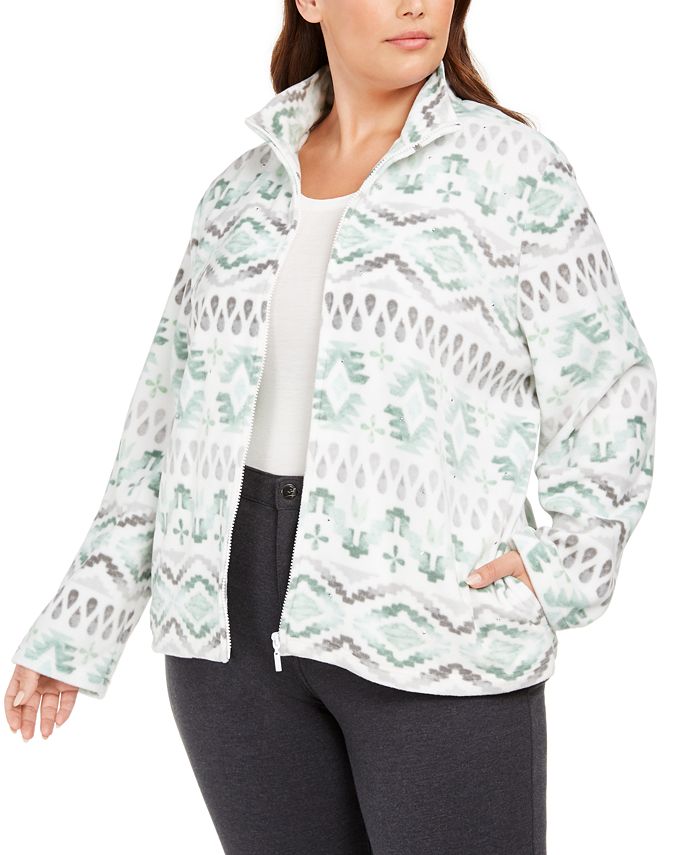 Alfred Dunner Plus Size Lake Geneva GeoPrint Fleece Jacket Macy's
