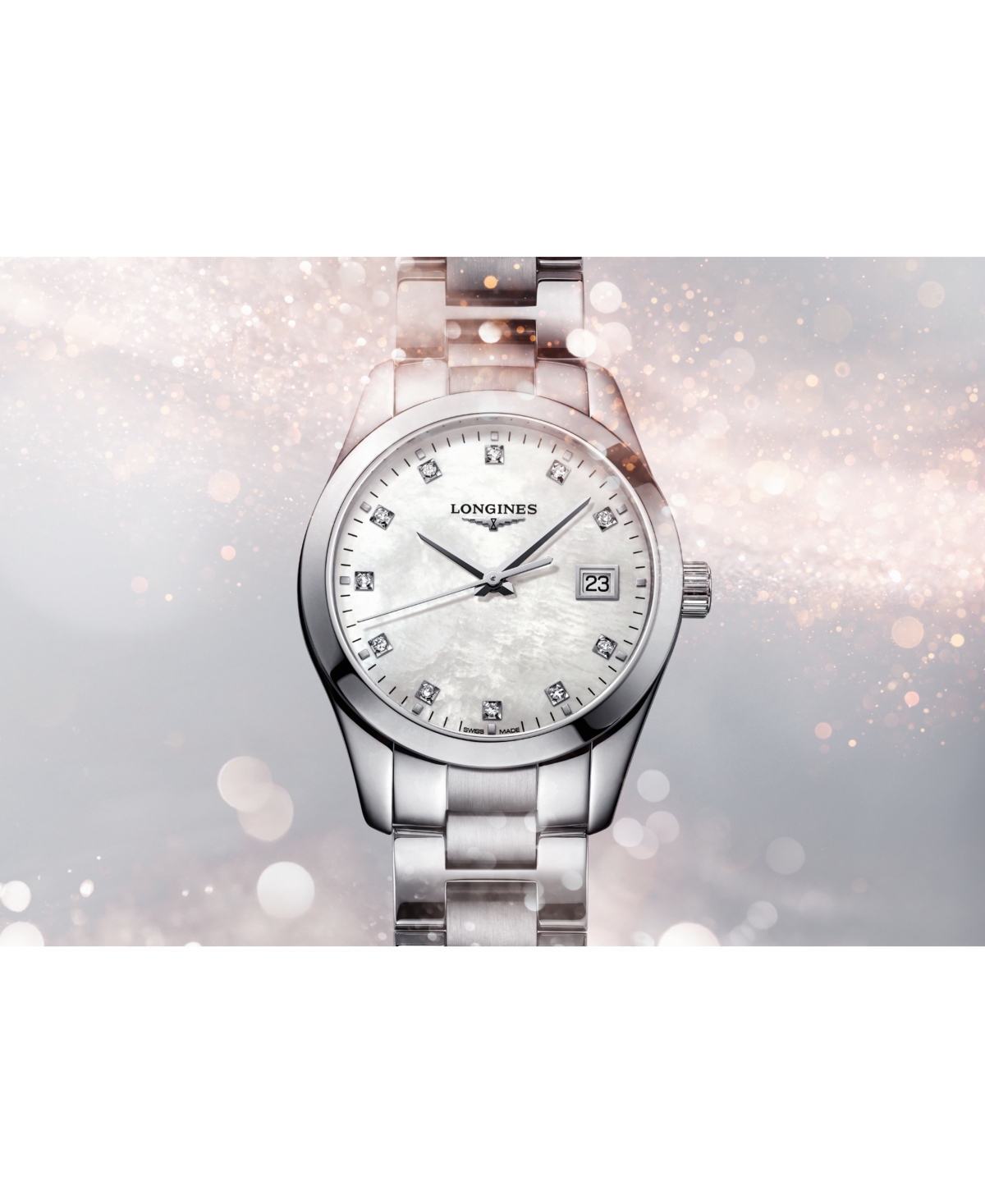 Shop Longines Women's Swiss Conquest Classic Diamond-accent Stainless Steel Bracelet Watch 34mm In No Color