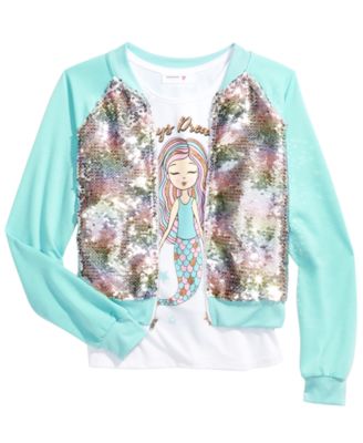 Beautees - 2-Pc. Sequined Bomber Jacket & Always Dreaming Mermaid Tank Top Set