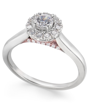 image of Diamond Halo Engagement Ring (1/2 ct. t.w.) in 14k White & Rose Gold