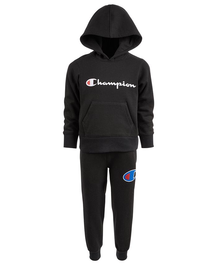 Champion Kids Boys Long Sleeve Hooded and Crew Neck Tee Shirt and Fleece Jogger Sweatpant 2 Piece Set Kids Clothes