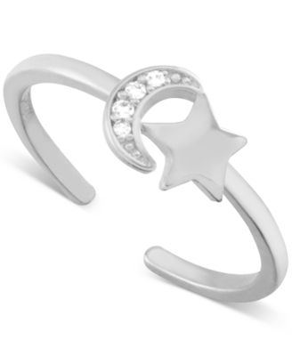 Crystal Moon & Star Toe Ring in Silver-Plate