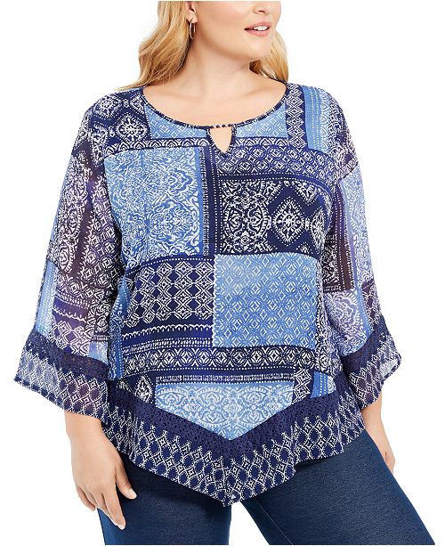 Alfred Dunner Plus Size Autumn Harvest Patchwork Blouse