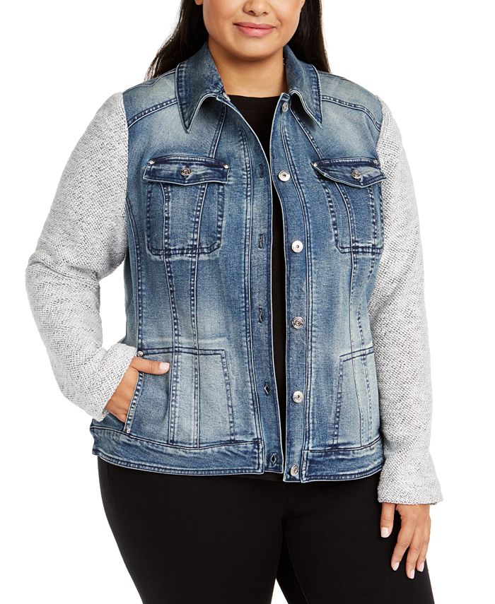 Jean jacket with hoodie sales plus size