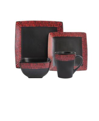 American Atelier Rowen Black/Red 16 Pc Dinnerware Set - Macy's