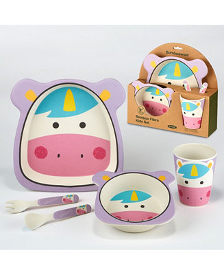 SWEET NOTHINGS 5-Piece Kids Baby Dinnerware Plates Set Eco-Friendly Bamboo 