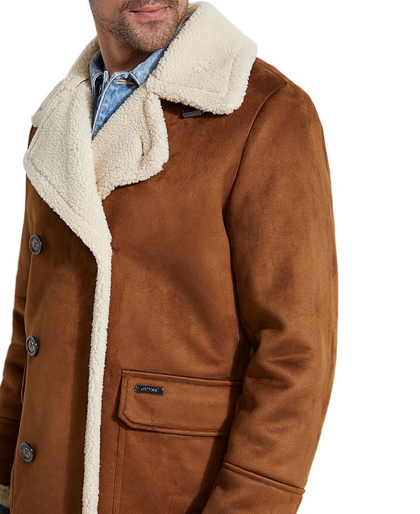 GUESS Men's Braydon Faux-Shearling Double-Breasted Coat & Reviews ...