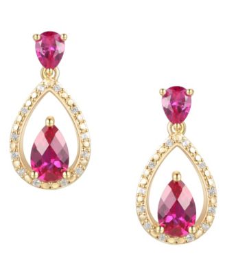 Ruby (1-1/5 ct. t.w.) & Diamond (1/20 ct. t.w.) Openwork Teardrop Drop Earrings in 14k Gold-Plated Sterling Silver
