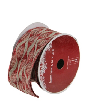 Northlight Faded Rustic Red And White Ikat Wired Christmas Craft Ribbon 2.5" X 10 Yards In Brown