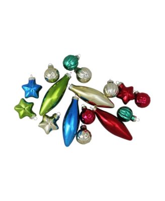 16-Piece Set of Multi-Color Finial Ball and Star Shaped Christmas Ornaments 4" 100mm