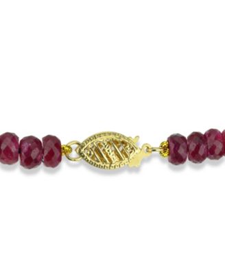 Gemstone and Cultured Pearl (9-10 mm) Strand Necklace in 14k Yellow Gold (Available in Ruby (80-1/2 ct. t.w), Sapphire (80-1/2 ct. t.w.), Emerald (80-1/2 ct. t.w.) and Black Spinel (60- 1/2 ct. t.w)