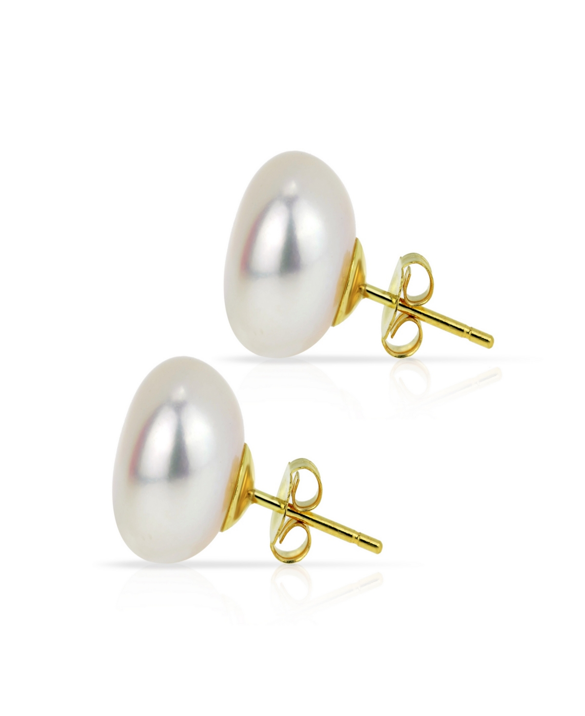 White Freshwater Cultured Pearl (11-11.5 mm) Strand Necklace and Stud Earrings Set in 14k Yellow Gold - 14K Yg