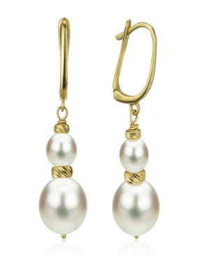 image of White Cultured Pearl (16 mm) Dangle Earrings in 14k Yellow Gold