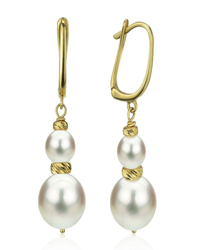 Macy's White Cultured Pearl (16 mm) Dangle Earrings in 14k Yellow Gold ...