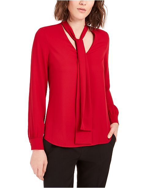 Bar III Tie-Neck Blouse, Created for Macy's & Reviews - Tops - Women ...
