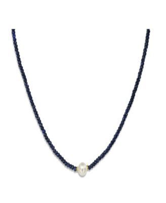 Macy's - Gemstone and Cultured Pearl (9-10 mm) Strand Necklace in 14k Yellow Gold (Available in Ruby (80-1/2 ct. t.w), Sapphire (80-1/2 ct. t.w.), Emerald (80-1/2 ct. t.w.) and Black Spinel (60- 1/2)