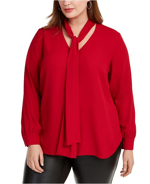 Bar Iii Trendy Trendy Plus Size Tie Neck Top Created For Macy S