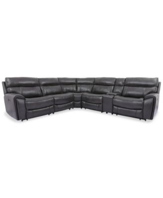 Furniture - Hutchenson 6-Pc. Leather Sectional with 2 Power Recliners, Power Headrests and Console with USB
