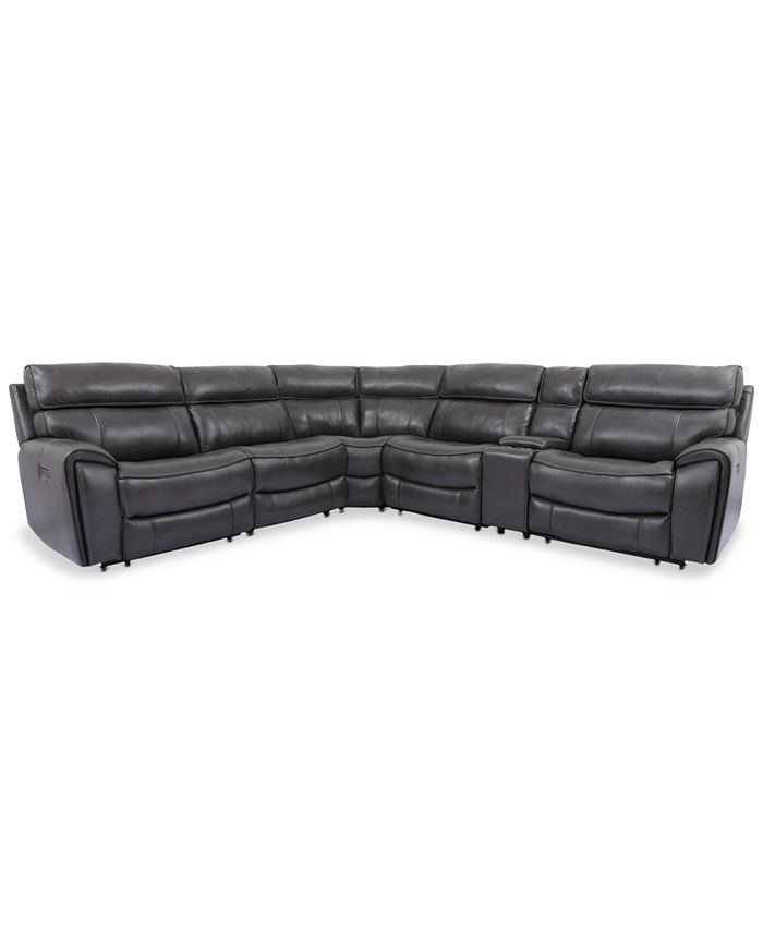 Furniture - Hutchenson 6-Pc. Leather Sectional with 2 Power Recliners, Power Headrests and Console with USB