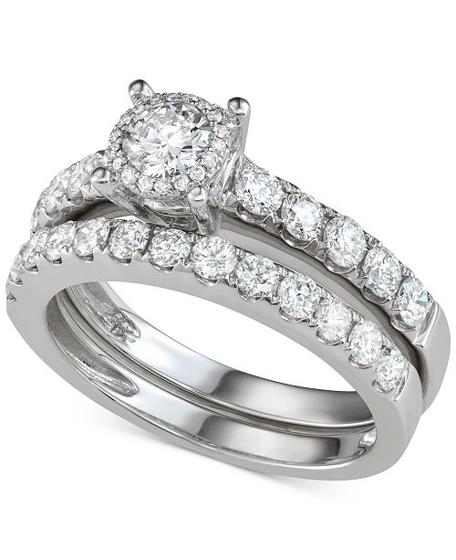 Macy S Diamond Bridal Set 1 1 2 Ct T W In 14k White Gold Reviews Rings Jewelry Watches Macy S