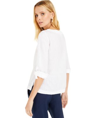 Petite 100% Linen Cuffed Top, Created for Macy's
