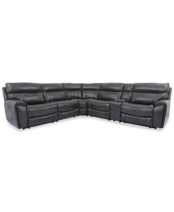 Furniture - Hutchenson 6-Pc. Leather Sectional with 3 Power Recliners, Power Headrests and Console with USB