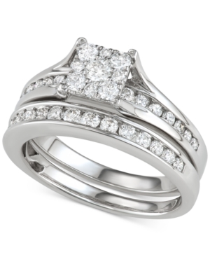 image of Diamond Cluster Channel-Set Bridal Set (1 ct. t.w.) in 14k White Gold