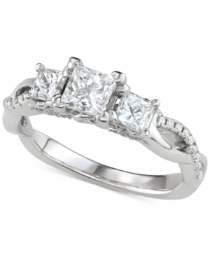 image of Diamond Princess Three-Stone Engagement Ring (1-3/8 ct. t.w.) in 14k White Gold