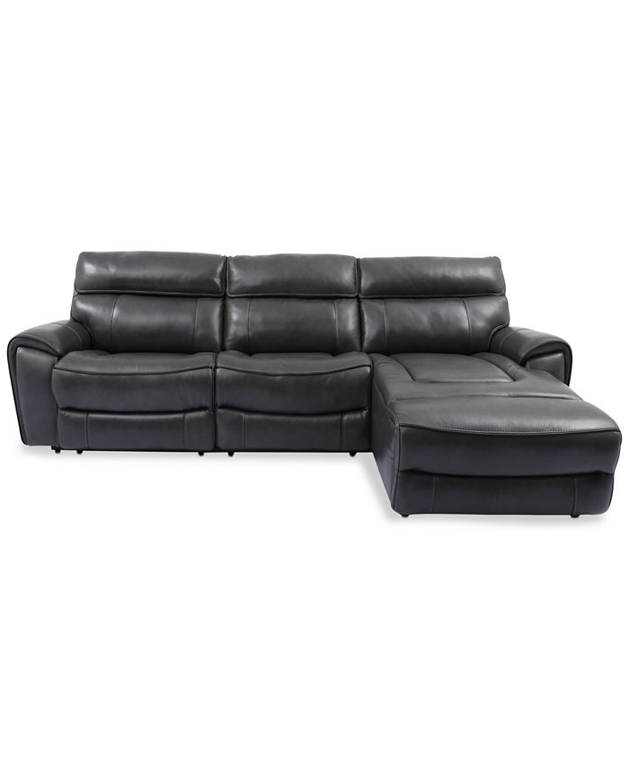 Furniture - Hutchenson 3-Pc. Leather Chaise Sectional with Power Recliner and Power Headrest