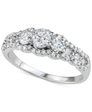 image of Diamond Three-Stone Cluster Engagement Ring (1 ct. t.w.) in 14k White Gold