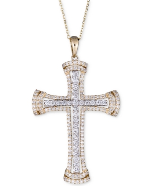 image of Diamond Cross Pendant Necklace (1 ct. t.w.) in 14k Gold & White Gold, 16