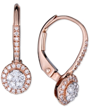 image of Diamond Halo Dangle Earrings (1/4 ct. t.w.) in 14k Rose Gold