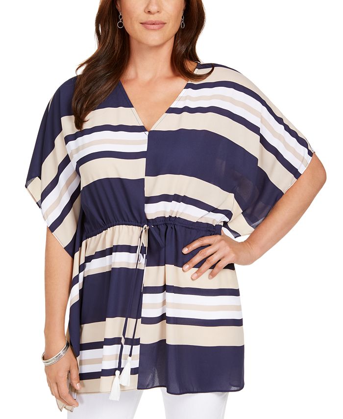 Charter Club Tie-Waist Striped Poncho Top, Created for Macy's - Macy's