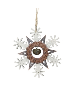 Northlight 6" Brown Wooden Snowflake Christmas Ornament With A Country Rustic Bell